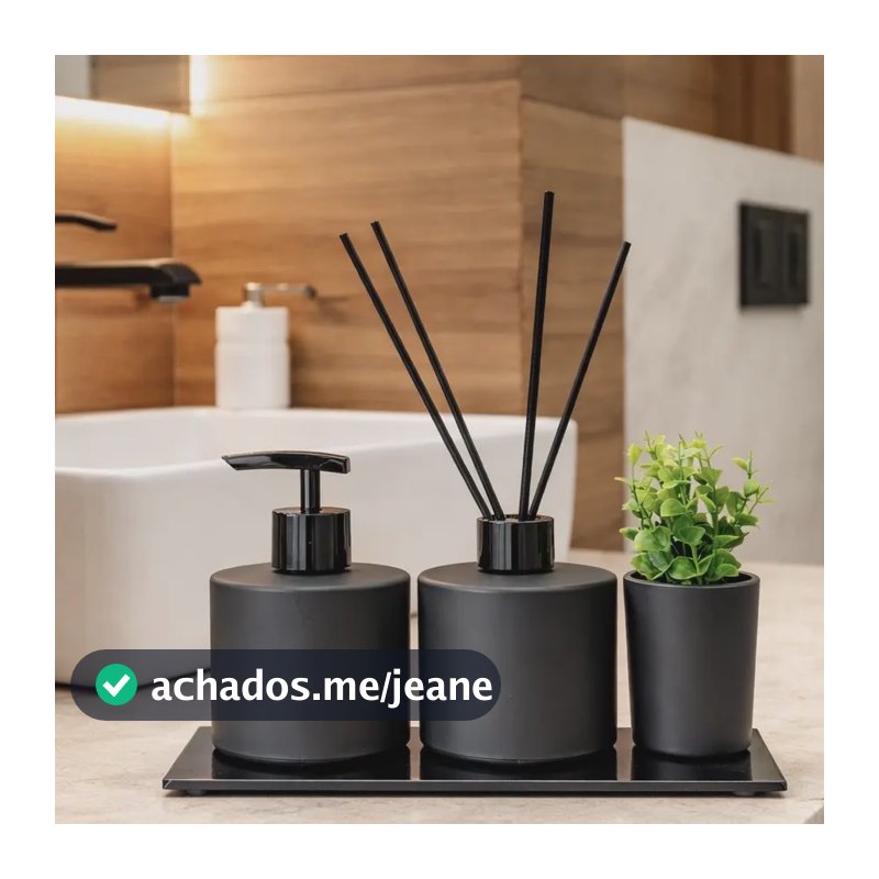 Kit Lavabo Aromatizador De Ambiente Saboneteira Com Vasinho Preto