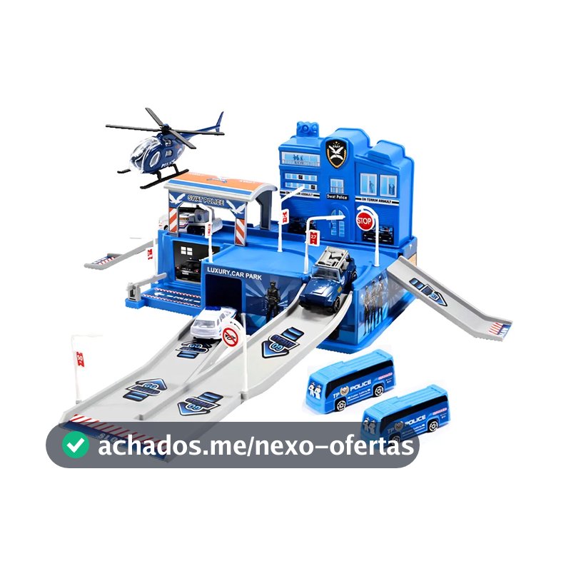 Pista de Carrinhos Maxi Toys Polícia com 5 Veículos e Acessórios 48x36cm