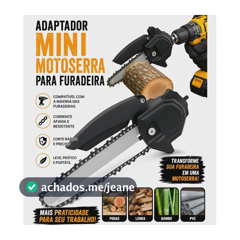 Mini Motosserra Adaptador Preto P/ Furadeira 1.8 Kw 15.24 Cm Preto 127/220v