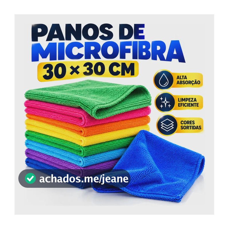 Kit 10 Panos De Microfibra 30x30cm Multiuso Flanela Pia Multicores