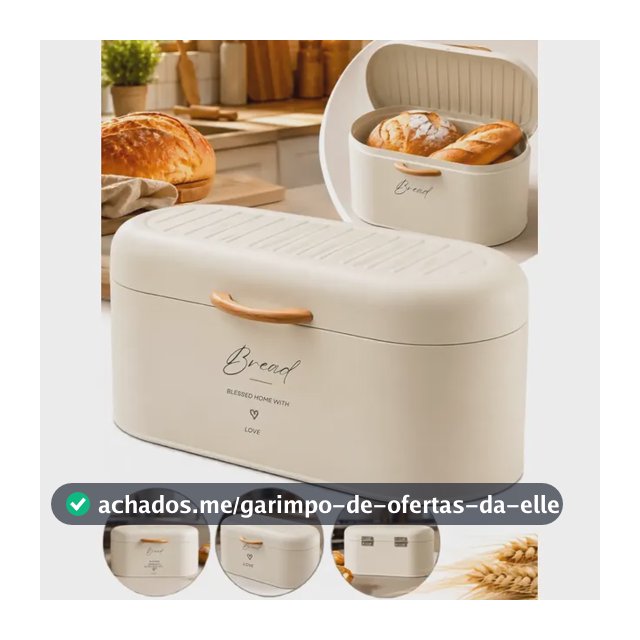 Porta Pães Grande de Metal Retangular com Tampa e Alça de Bambu, para Cozinha, Moderno – Revolux
