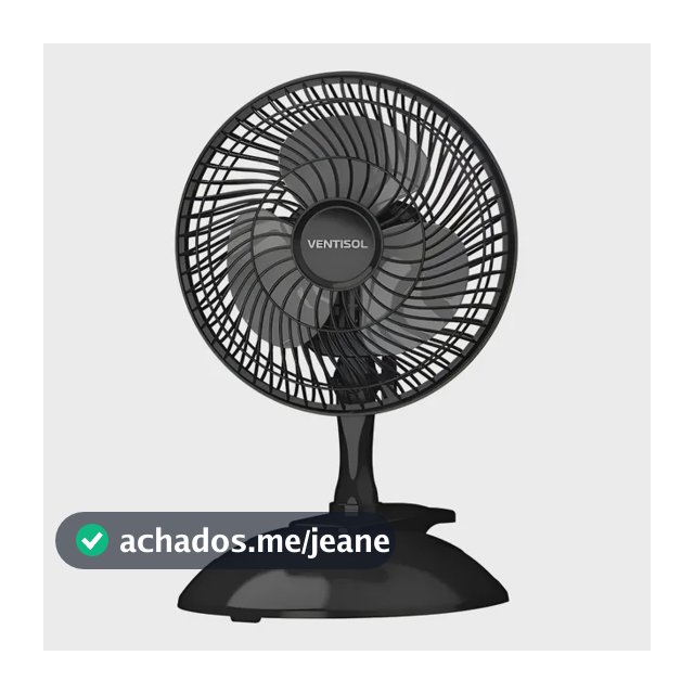 Mini Ventilador Ventisol 20cm 3 Pás Preto Clip Portátil De Mesa