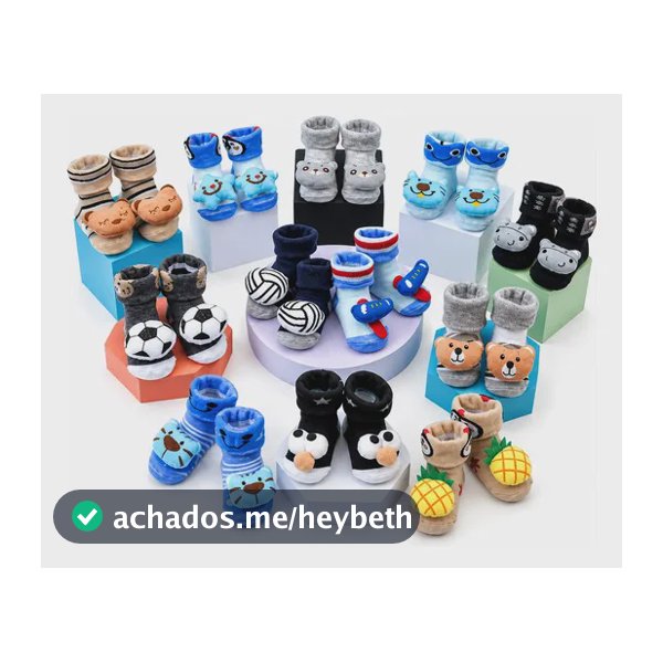 Kit 06 Pares Meia 3d Bebê Bichinhos Sapatinho 06 Sortidos Menino 0-24 Meses