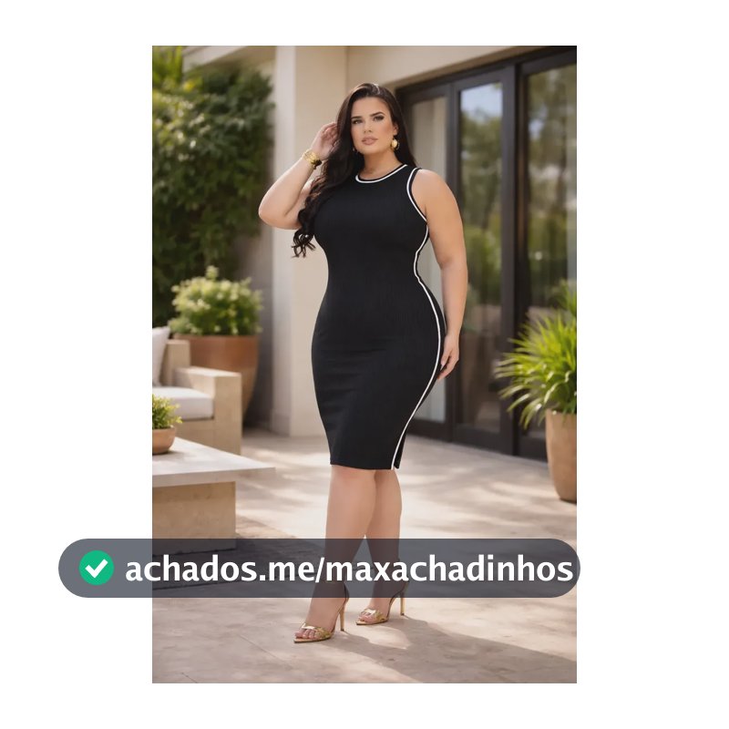 Vestido Midi Plus Canelado Premium Casual Básico Modelador Preto G2