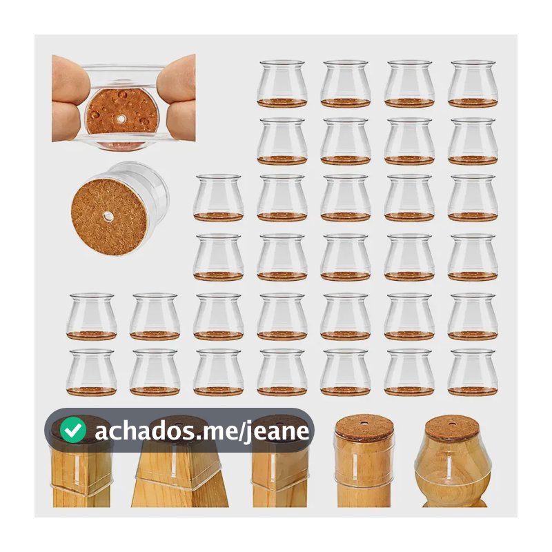 Pack 32 Protetores de Silicone Com Feltro Para Pés de Cadeira de 15mm a 23mm Anti Ruído