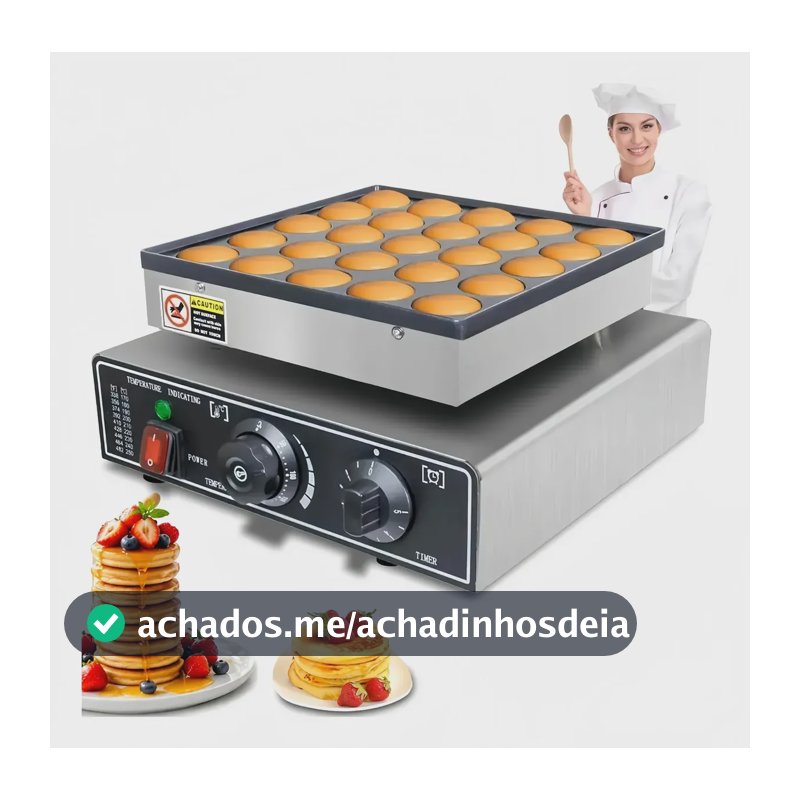 Máquina de Waffles Profissional Gaonas para 25 Mini Hotcakes e Panquecas Antiaderente 3000W