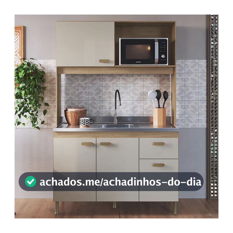 Indekes Cozinha Compacta Veneto 120cm 4 Portas 1 Gaveta Castani/Off White