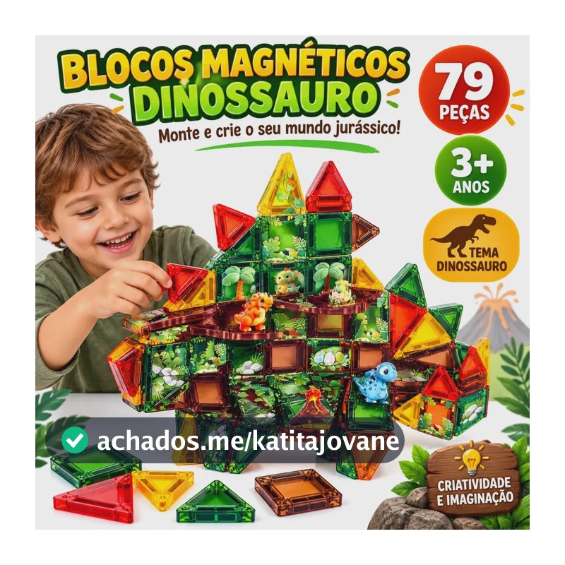 Blocos de Montar Magnéticos Dinossauro 79 Peças Presente Infantil Brinquedo Super Brasileirinho