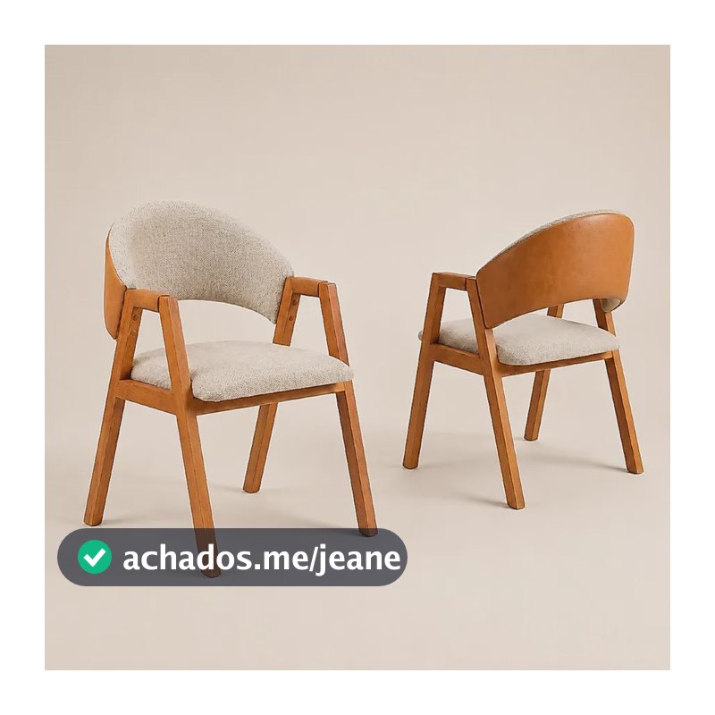 Kit 2 Cadeiras De Jantar Madeira Rústica No Linho Com Corino Liso Castanho Bege