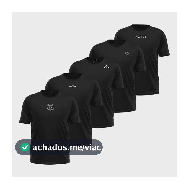 Kit 5 Camisetas Dry All Black Alpha