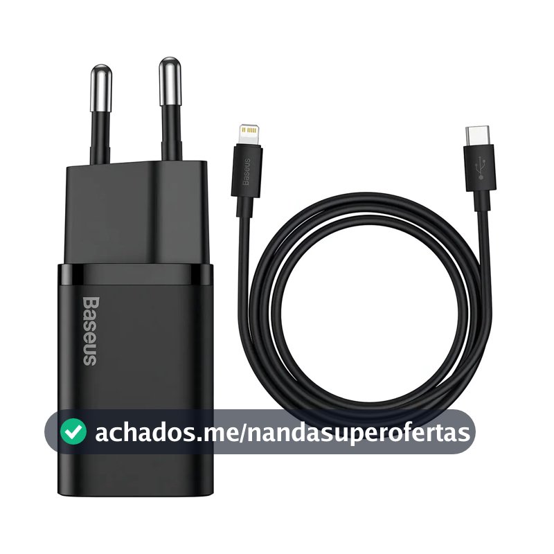 Carregador Turbo Baseus 20w Com Cabo Para iPhone 14 Cor Preto
