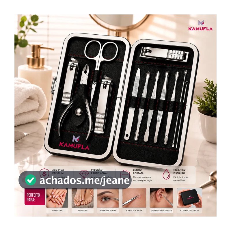 Kit Cortador De Unha Portátil Estojo Alicate Manicure 12 Pç Desencravador De Unha Manicure Alicate Lixa Profissional Tesoura Empurrador De Cutículas Pinça Portátil Dobrável
