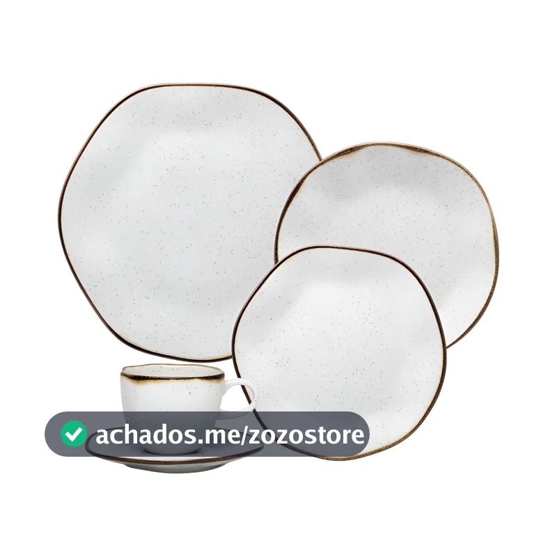 Aparelho de Jantar e Chá Ryo Maresia 20 Peças Off White e Marrom Oxford