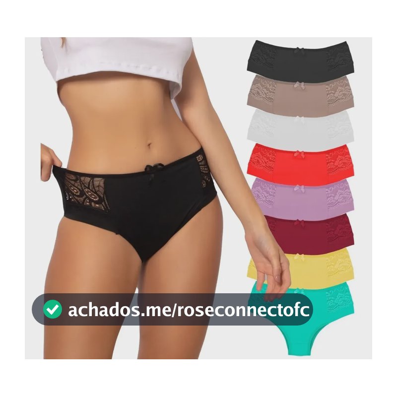 Kit 10 Calcinhas Cós Alto Detalhes Em Renda Lingerie Cores Lisas G (42 44)