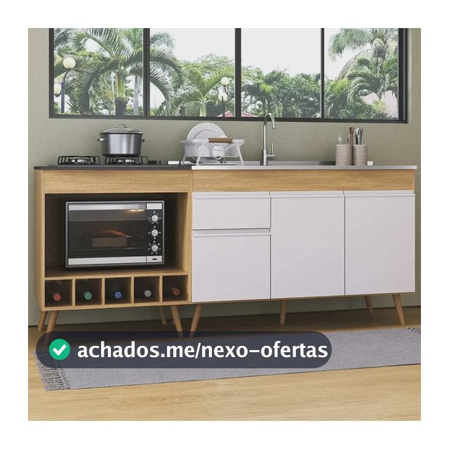 Kit Balcão de Cozinha para Pia e Balcão para Cooktop/Forno 190cm Veneza Multimóveis MP2384 - Madeirado/Branco