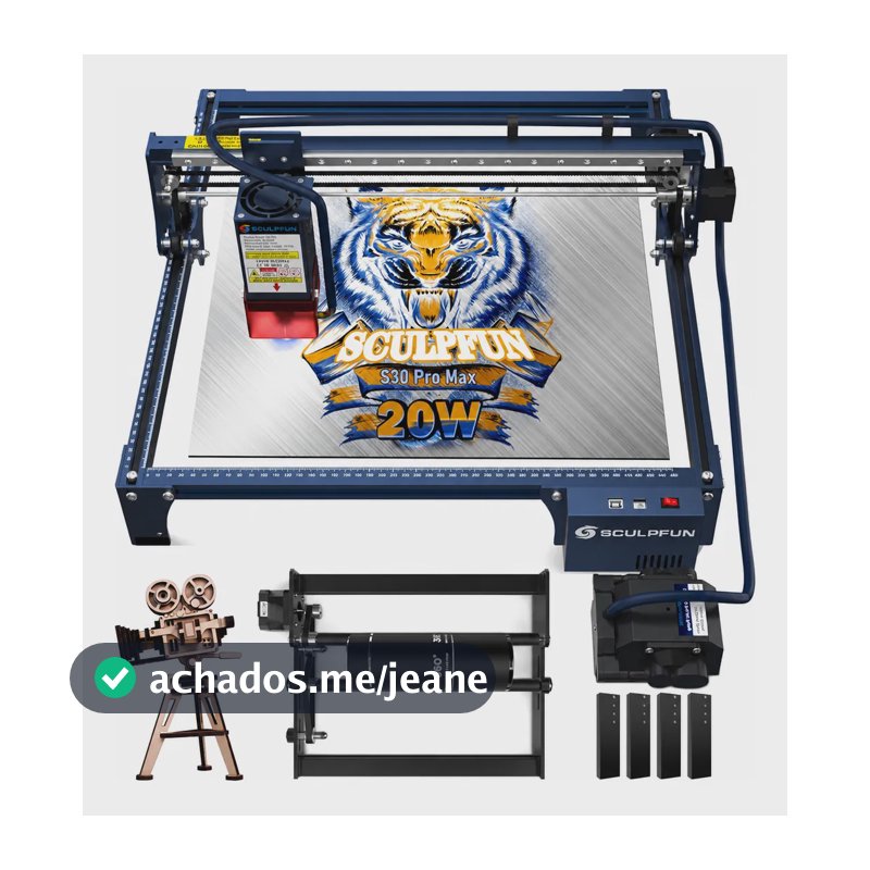 Gravadora Laser Cnc Sculpfun S30 Pro Max 20w + Eixo Rotativo 127/220v