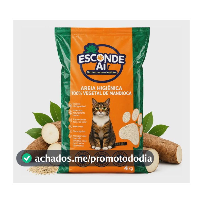 Areia para Gatos Higiênica Mandioca Granulado Natural Biodegradável Sanitária Grãos Médios 4kg - Esconde Aí Esconde Ai Mandioca - Unidade - 1 - 4 kg - Mandioca