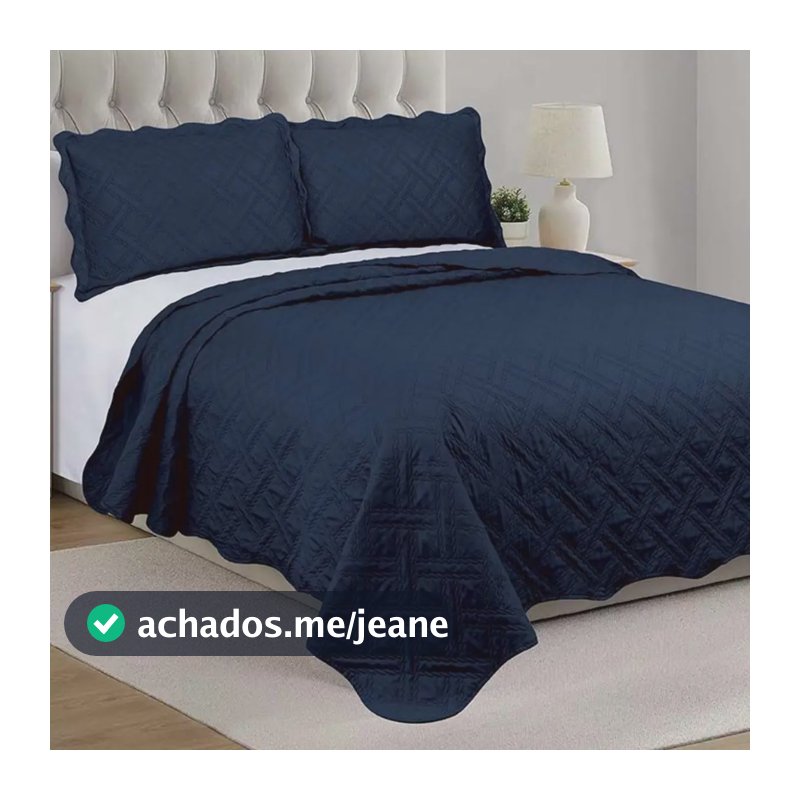 Colcha Brize Queen Size Com 3 Peças - Camesa Cor Azul-marinho Lisa