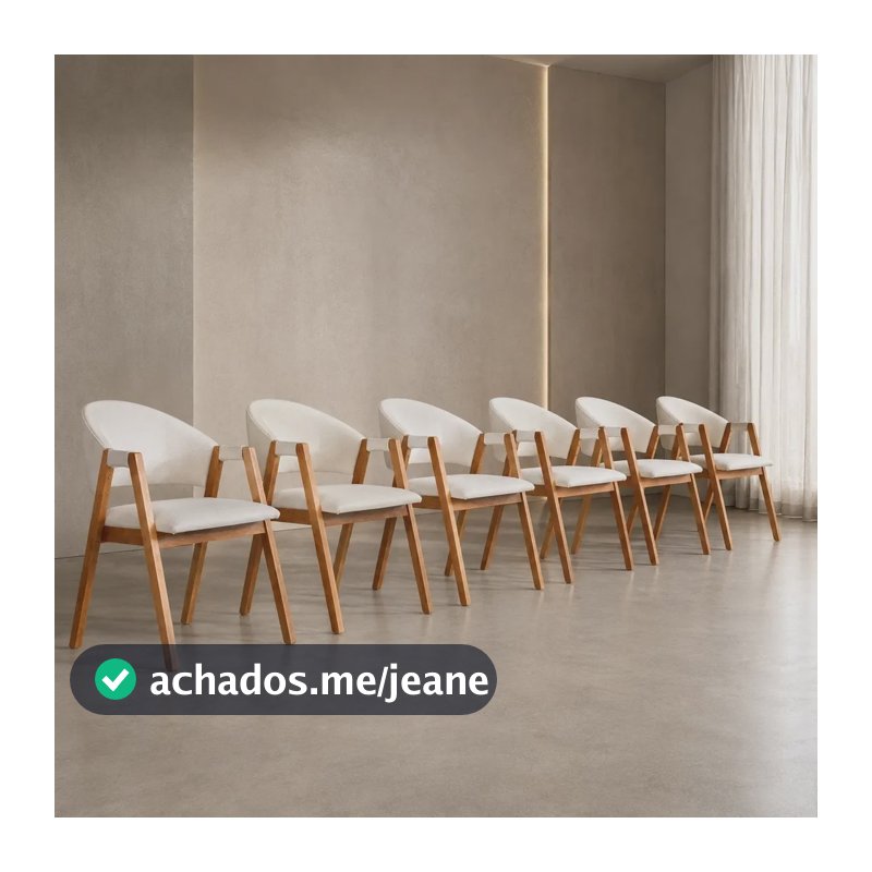 Kit 6 Poltronas De Jantar Em Linho Marfim Design Elegante & Linho Marfim