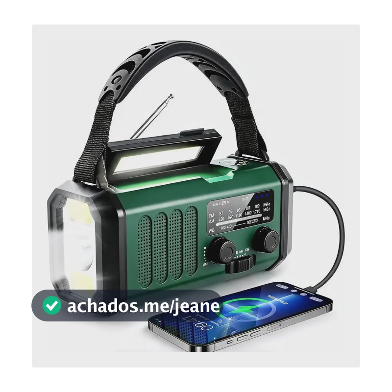 Rádio Emergência Solar Portátil Am/fm Com Lanterna Starmega Verde-escuro 5v