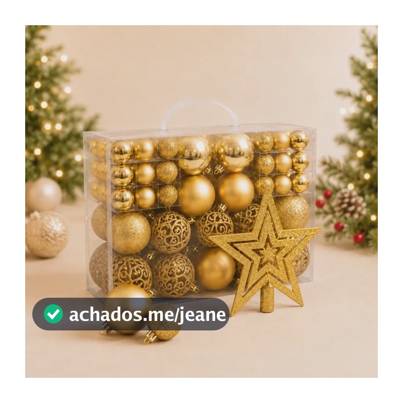 Kit Maleta 50 Bolas Pendentes + Estrela Ponteira Para Árvore De Natal Decoração Natalina Premium - Dourada