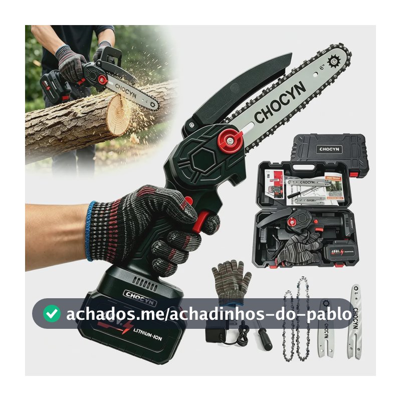 Motosserra Elétrica Sem Fio 48V Bateria de Lítio 4 e 6 Polegadas Portátil para Podar Árvores e Cortar Lenha na Jardinagem