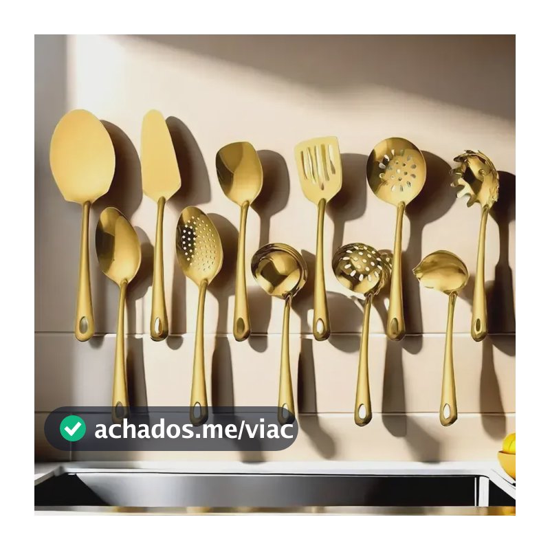 Kit 11 Peças Utensílios De Cozinha Aço Inoxidável Dourado Dourado
