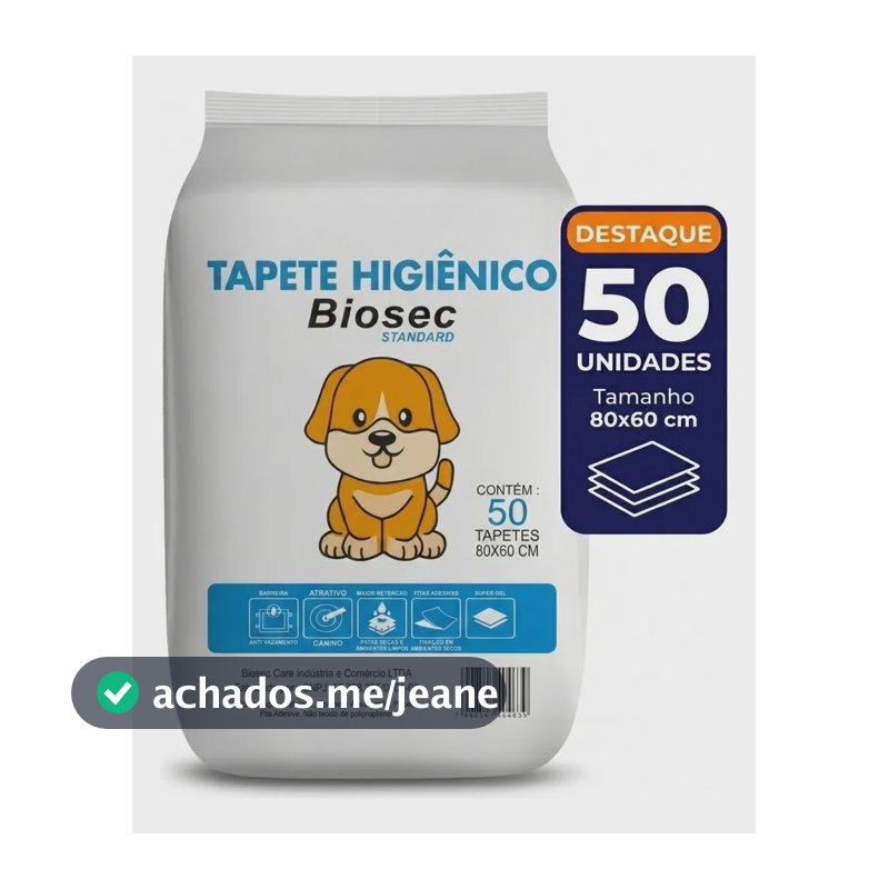 Tapete Higiênico 50 Unidades 80x60 biosec descartável para cachorro pet cão absorvente manta fralda com fita adesiva antiodor