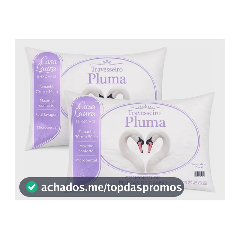 Kit 02 Travesseiro Antialérgico Pluma De Ganso 70cm X 50cm Cor Branco