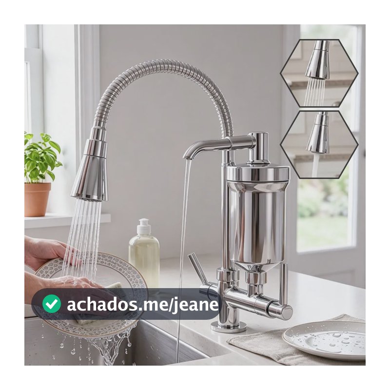 Torneira Gourmet Com Filtro Água Flexível De Parede Bancada Prateado Bancada
