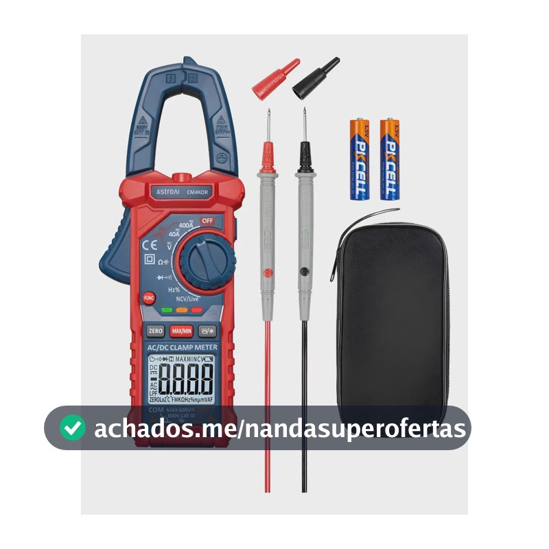 Alicate Amperímetro Digital AstroAI de 4000 contagens,com seleção automática de faixa,para medição de tensão e corrente CA/CC,resistência,capacitância,frequência,continuidade