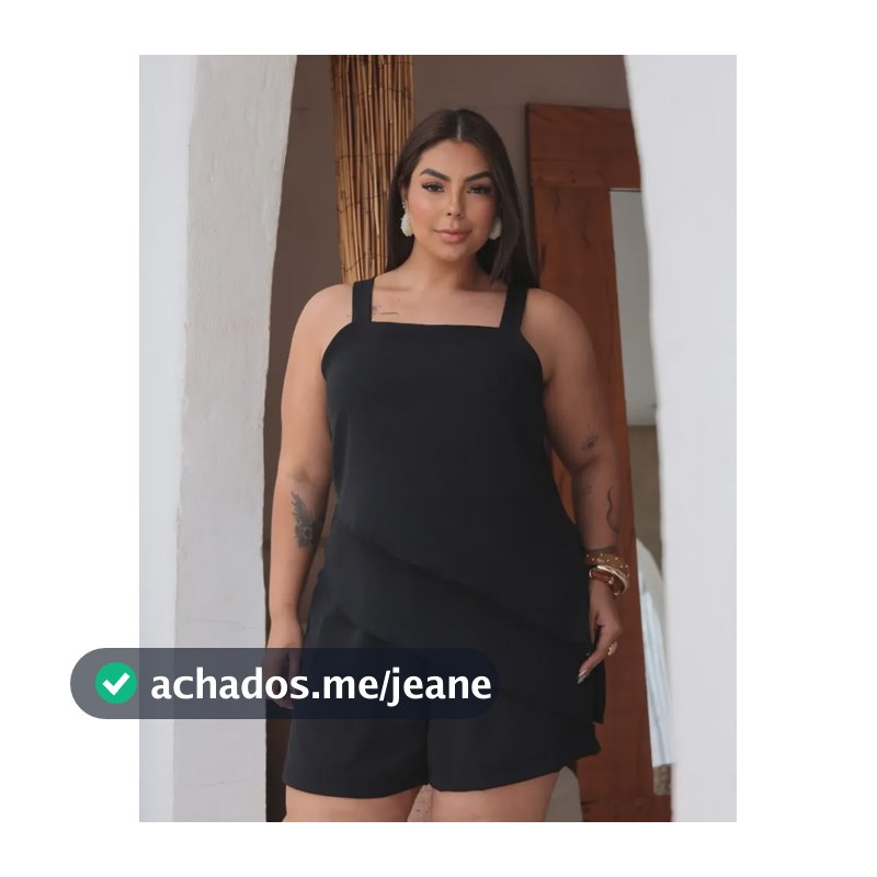 Conjunto Plus Size Short E Blusa Assimétrica Elegante Casual Preto Liso Gg