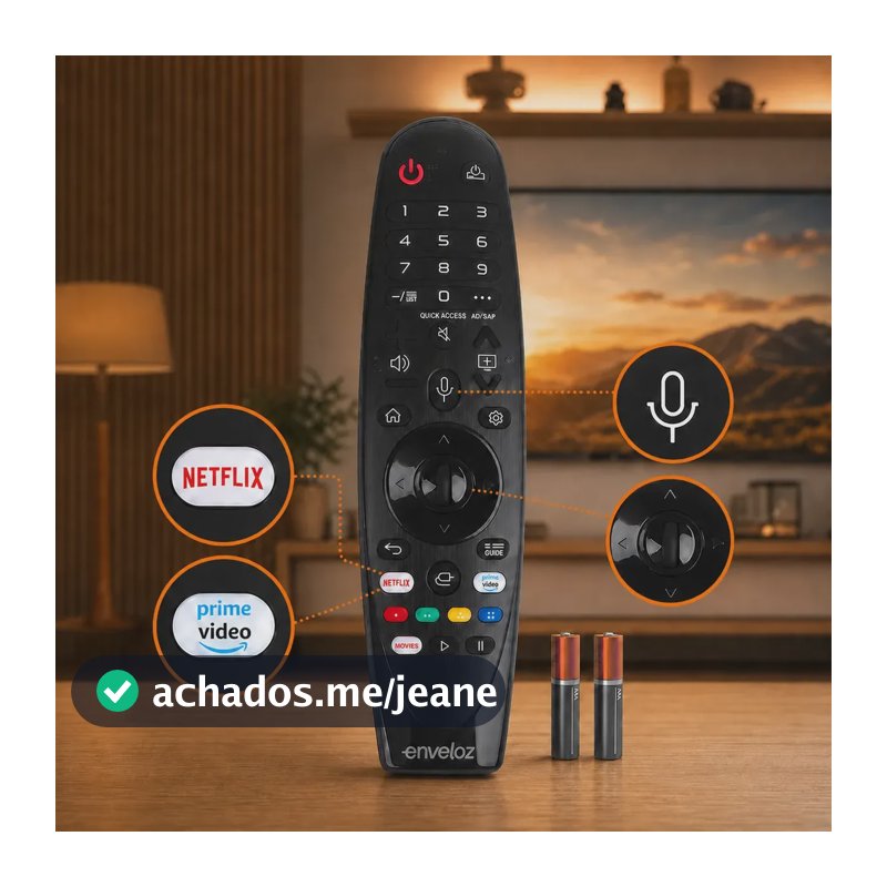 Controle Remoto Enveloz para TV LG ThinQ AI Magic com Comando de Voz e Pilhas