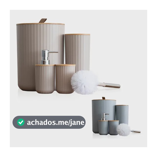 Kit Banheiro Lavabo Bambu 4 Peças Lixeira Escova Dispenser Bege