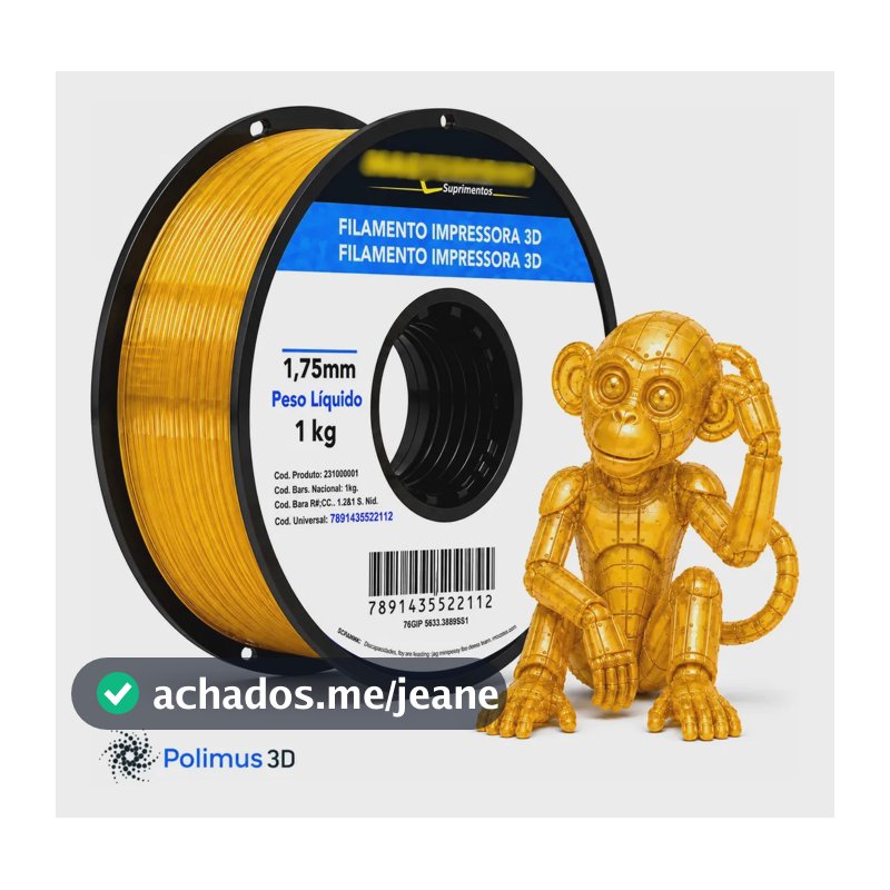 Filamento De Impressão 3D PETG Cor AMARELO TRANSLÚCIDO 1kg MASTERPRINT Brilho Premium Para Imprimir Peças 3D Impressora 3D Modelagem Miniaturas Enfeites e Projetos By Polimus 3D
