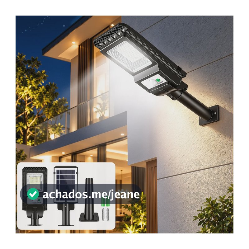 Luminária Solar Refletor Led Externo Poste 6000k 12h Potente 1.5v Preto Branco-frio