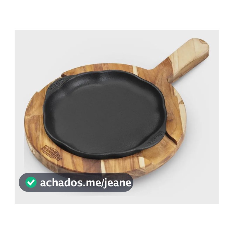 Chapa Petisco Redonda 20cm Suporte Madeira Panela Mineira Preto