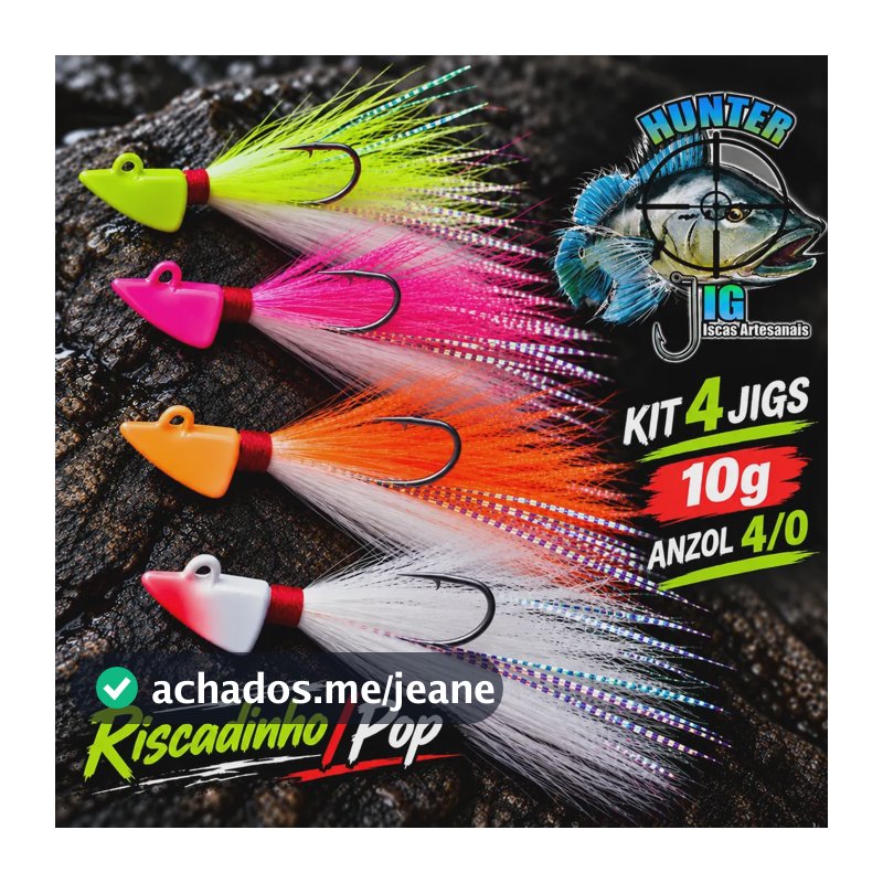 Kit 4 Iscas Jig 10g Superficie Riscadinho Hunter Jig Variadas