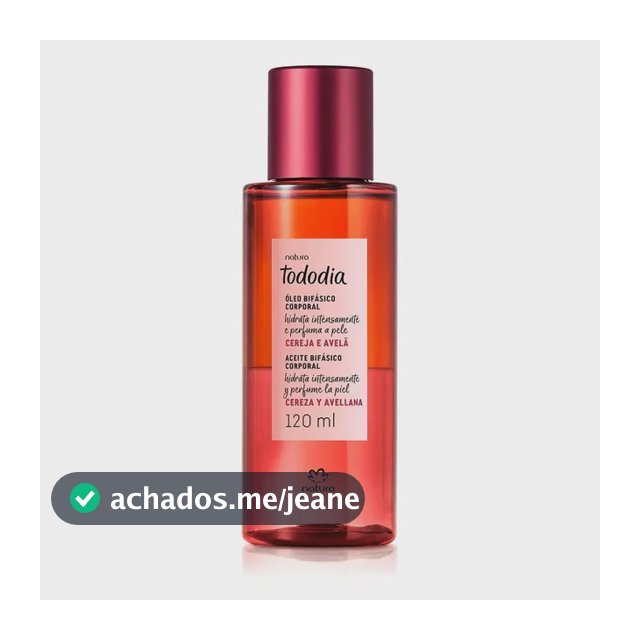 Óleo Corporal Bifásico Natura Tododia Cereja e Avelã 120ml hidrata intensamente