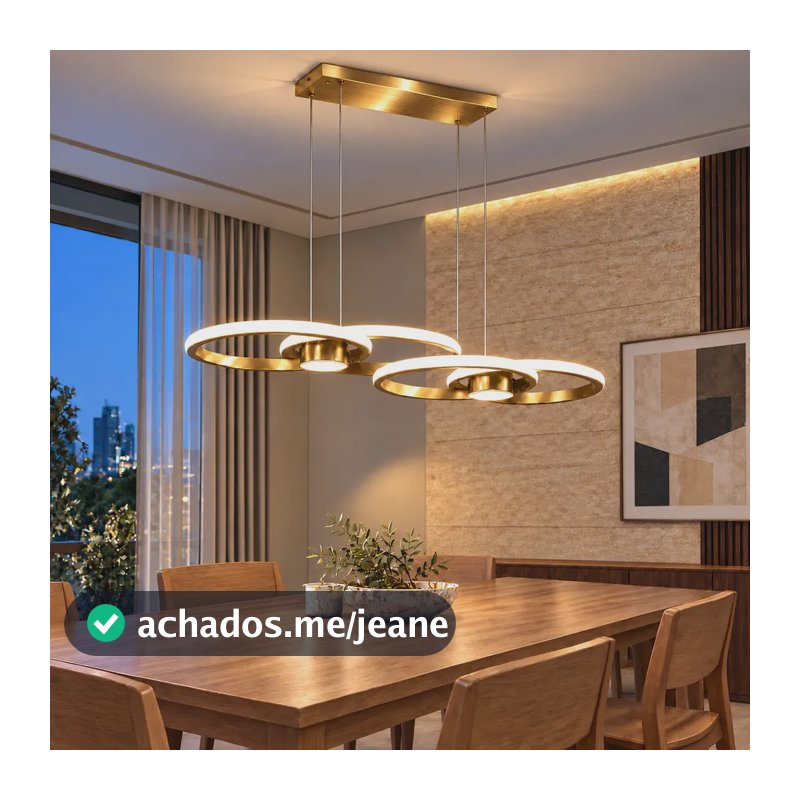 Lustre Led Redondo 58w, Altura Ajustável 110cm, Pendente Circular Dimerizável 3000K, 4500K, 6000K, Dourado, Ideal Para Sala E Quarto, Tieesa D017 Dourado