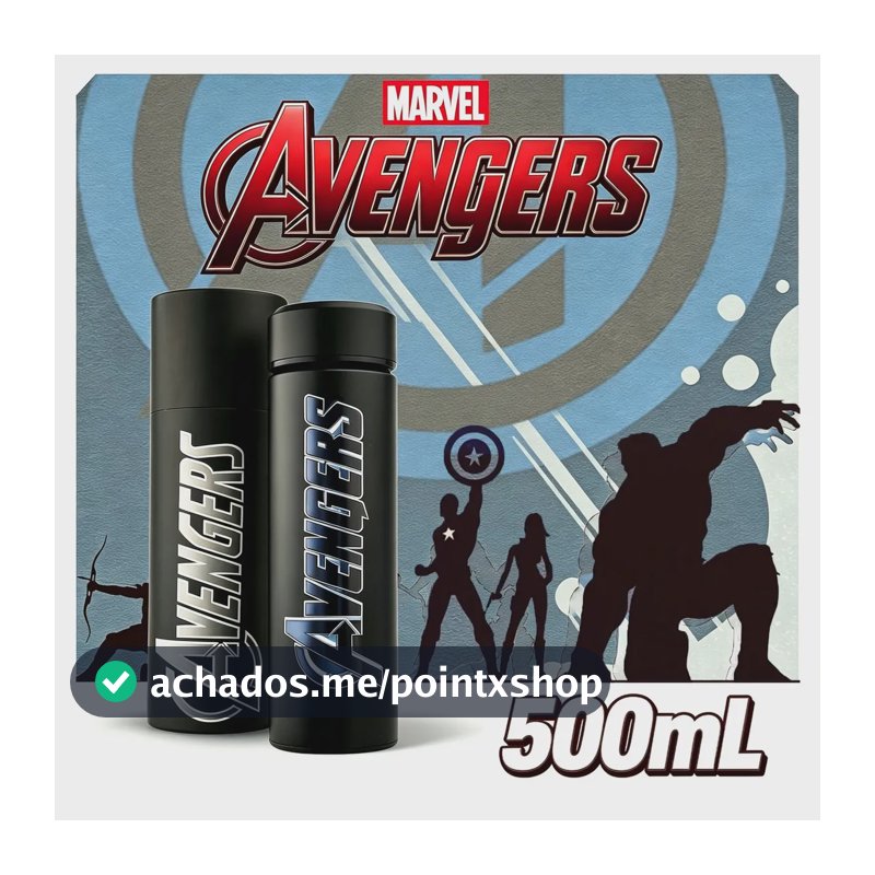 Garrafa Inox TéRmica Preto Fosco Vingadores 500ml Marvel Garrafa Termica Agua Garrafa Termica Inox