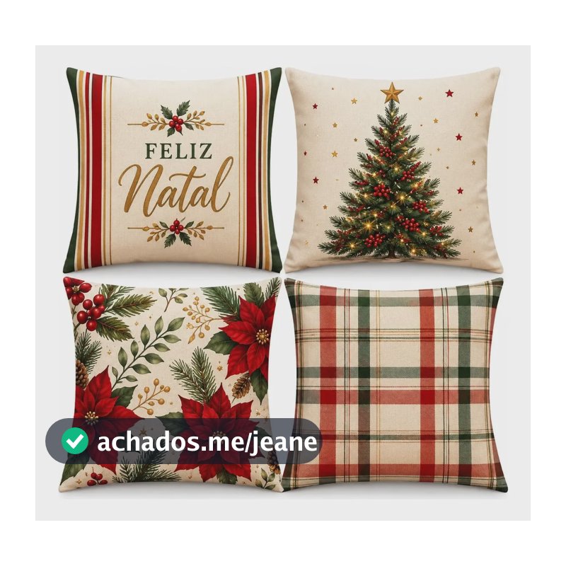 Kit 4 Capas De Almofada Natalinas 45/45cm Flores De Natal Flores De Natal