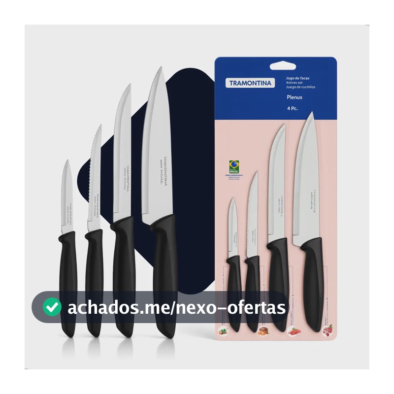 Jogo Facas Tramontina Plenus 4 Peças Inox Multiuso Cozinha Preto