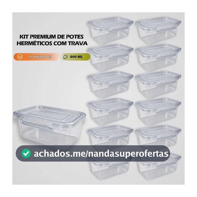 Kit 12 Marmitas 800ml Potes Trava Lateral Freezer Microondas Transparente