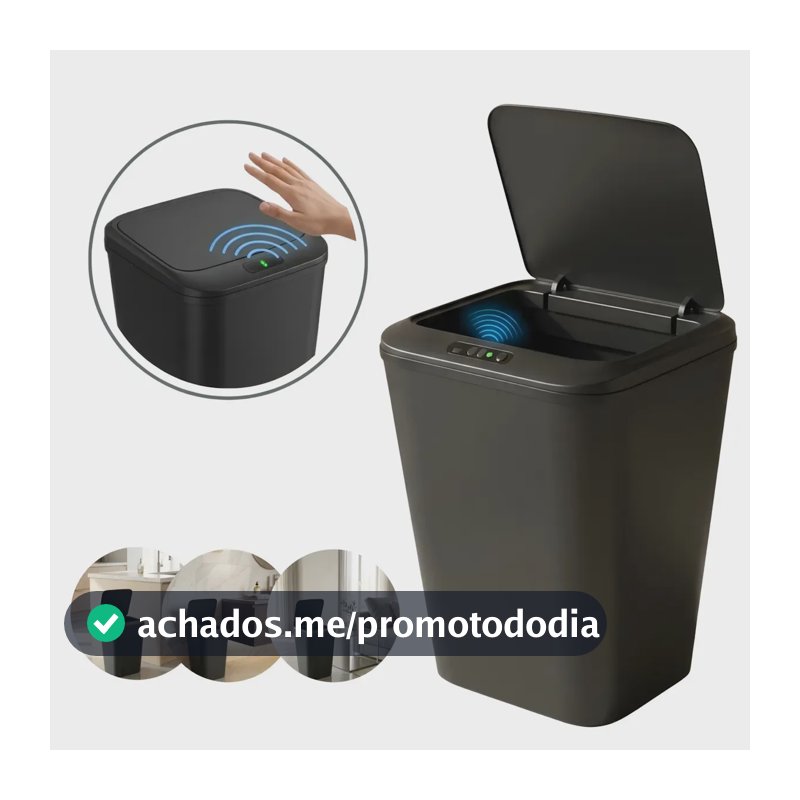 Lixeira De Sensor Automático Cor Preta Lixo Recarregável Moderna Sala Cozinha Banheiro Escritório