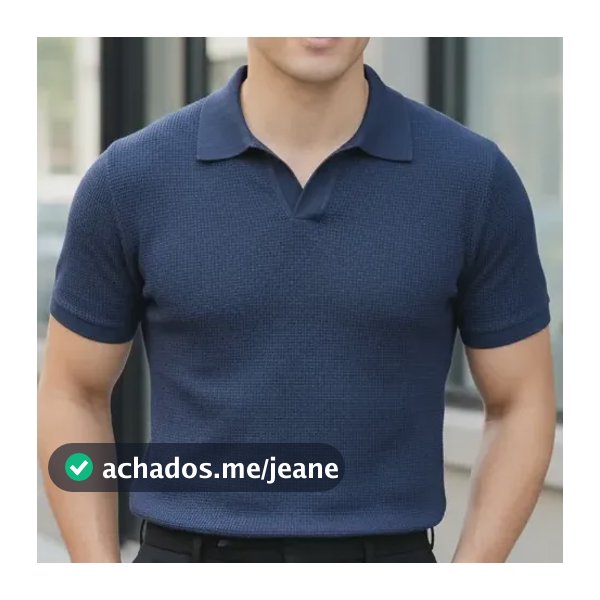 Camiseta Gola Polo Masculina Minimalista Tecido Texturizado Azul-marinho Liso G Texturizado