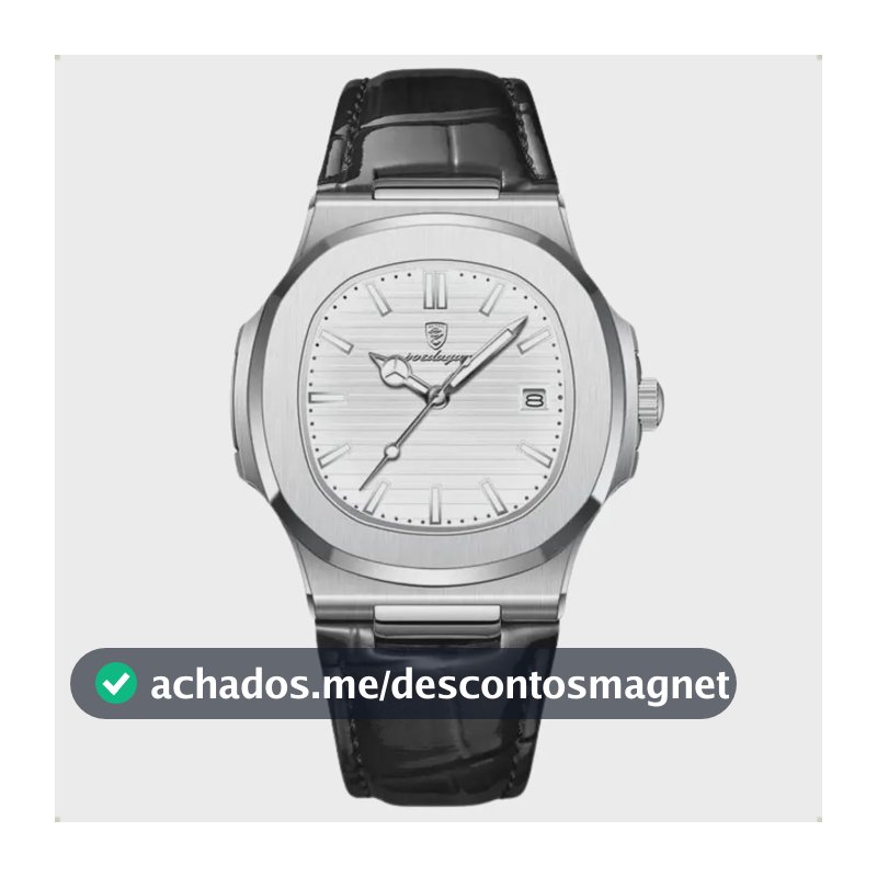Relógio Classic Vintage Suíço Masculino Em Couro Esportivo Correia Preto Bisel Prateado Fundo Branco