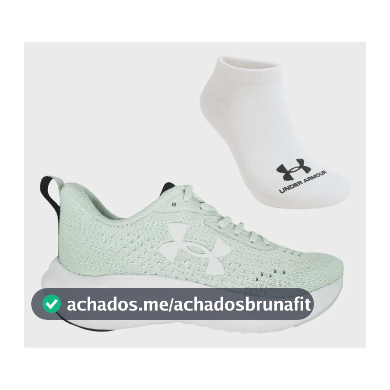 Kit Tênis Under Armour Charged Sunny Feminino E Meia Verde/branco Liso 40