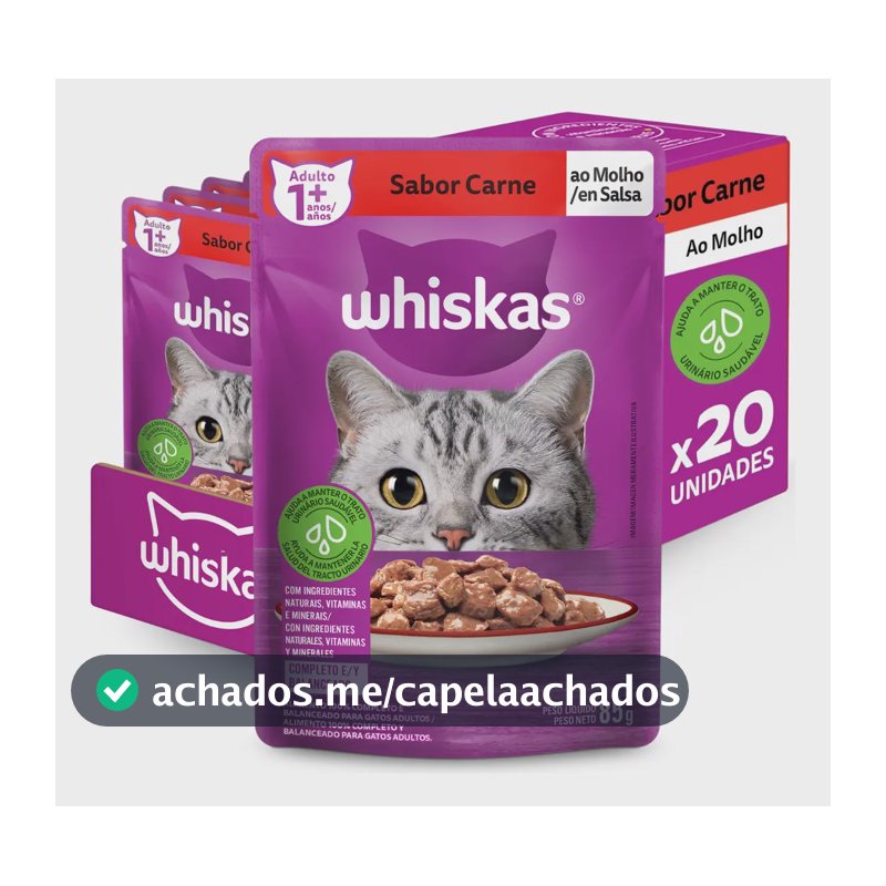 Whiskas Sachê Carne ao Molho para Gatos Adultos KIT 20 unidades de 85 g