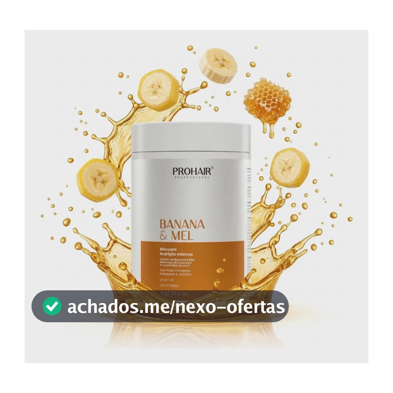 Máscara Nutrição Intensa Banana e Mel Prohair 1kg Efeito Teia Cabelos Macios Brilhosos Hidratação Profunda Reconstrução Capilar Manteiga de Cupuaçu Profissional